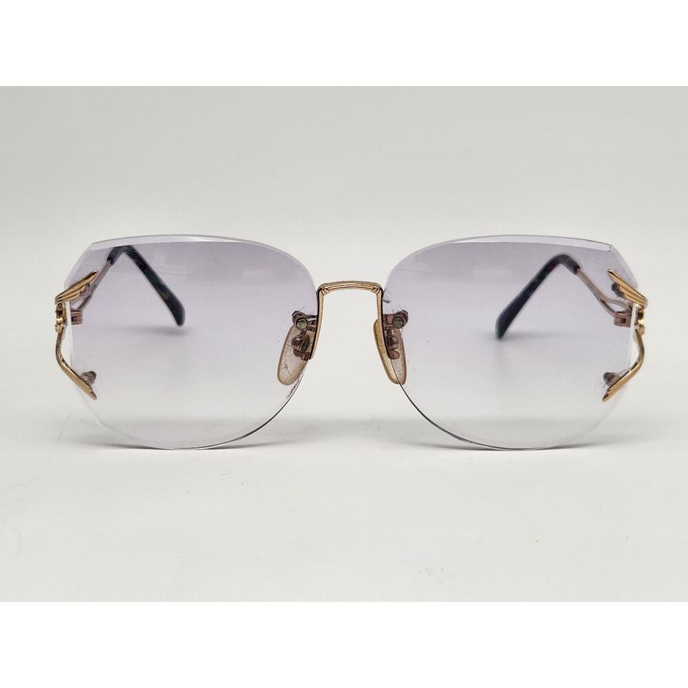 Vintage Les Halles Rimless Gold-Tone Sunglasses Purple Gradient Lenses 58-15-131